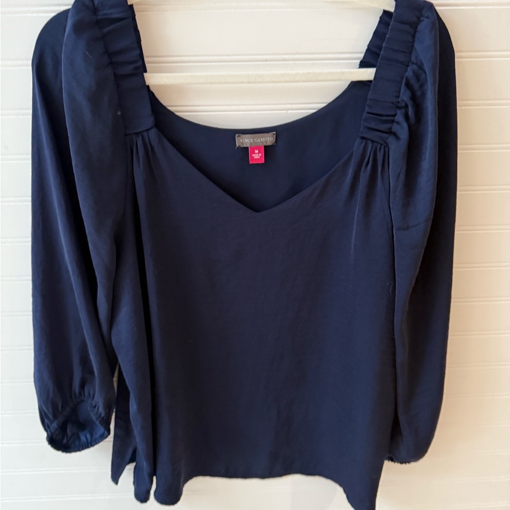 Vince Camuto Blue Ruched 3/4 Sleeve Blouse